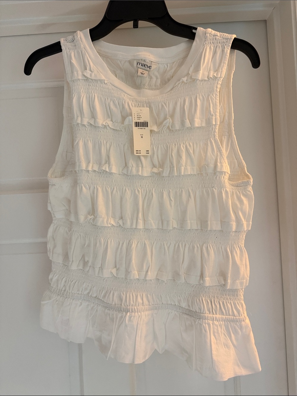 Anthropologie/MaeveWhite Ruffled Sleeveless Top
